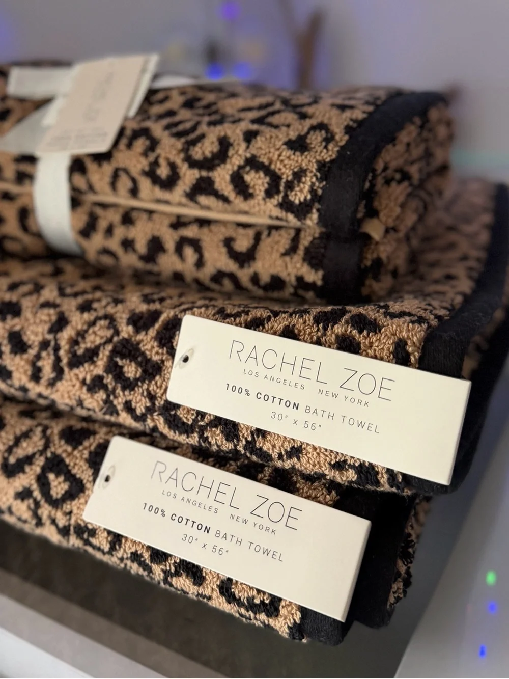 Rachel Zoe Luxe Classic Leopard cheetah animal Print bath hand Towel 4 piece set
